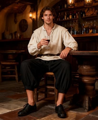 Men's Medieval Pirate Pants Linen Renaissance Viking Costume Trousers Baggy Harem Linen Pants for Cosplay