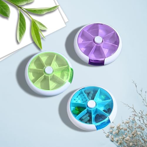 3PCS Weekly Pill Organizer Daily Pill Box 7 Day Medicine Pill Dispenser Rotate Pill Planner with 7 Compartments for Fish Oil Supplements Vitamins Container