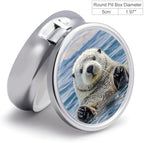 Sea Otter Pill Organizer,3 Compartments Medicine Organizer Small Pill Box Metal Portable Medicine Box Travel Pill Container Holder Medication Holder Round Pill Case