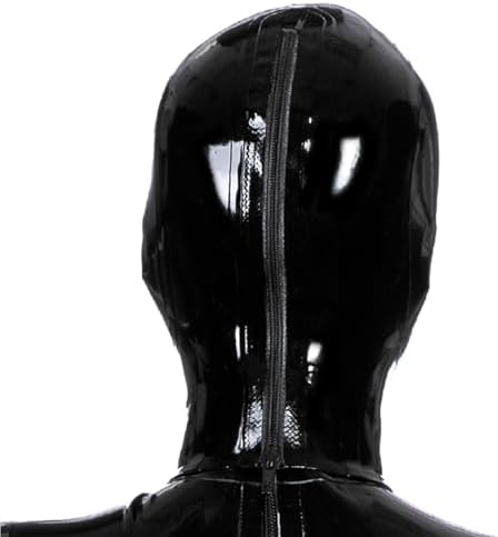 Black Latex Hood Open Eyes Mouth Nose Back Zipper Beautiful Tight Rubber Mask Club Party Wear