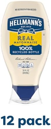 Hellmann's Real Mayonnaise Squeeze Bottle Made from 100% Recycled Plastic, No-Mess Cap, Condiment for Sandwiches, Salads, Mayo Made with Cage Free Eggs, Gluten Free, 20 oz, Pack of 12