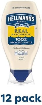 Hellmann's Real Mayonnaise Squeeze Bottle Made from 100% Recycled Plastic, No-Mess Cap, Condiment for Sandwiches, Salads, Mayo Made with Cage Free Eggs, Gluten Free, 20 oz, Pack of 12