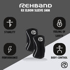 Rehband Elbow 5mm Compression Sleeve, Neoprene Elbow Sleeves for Weightlifting, Anatomical Design, Non-Slip & Close Fitting, Elbow Support Unisex, Colour:Black - 1 Pair, Size:Large