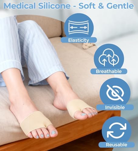 MasterMo Metatarsal Pads for Men and Women - Ball of Foot Pain Relief Cushions for Sesamoiditis, Metatarsalgia, Morton's Neuroma - 2 Pairs Fabric Sleeves with Gel Inserts (Beige, M)