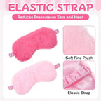 2 Pcs Plush Eye Mask, Soft Sleeping Blindfold Eye Cover Comfortable Satin Back New Faux Fur Nap Eyes Cover Cute Fluffy Furry Sleeping Blindfold for Men Women Plane, Game, Travel Nap (Pink)