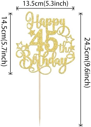 1 PCS Happy 45th Birthday Cake Topper Glitter Cheers to 45 Years Birthday Cake Pick Hello 45 Fabulous Cake Decoration for Happy 45th Birthday Anniversary Party Decorations Supplies Gold