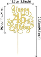 1 PCS Happy 45th Birthday Cake Topper Glitter Cheers to 45 Years Birthday Cake Pick Hello 45 Fabulous Cake Decoration for Happy 45th Birthday Anniversary Party Decorations Supplies Gold