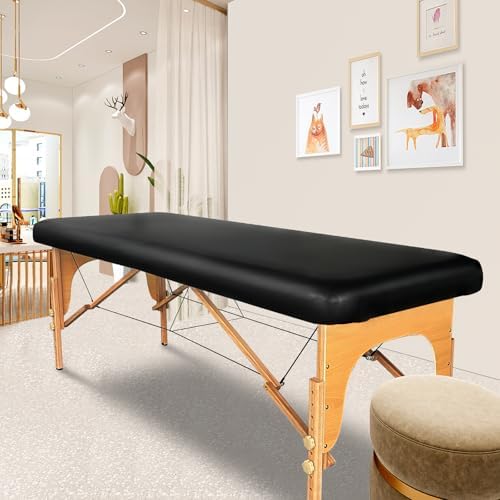 PU Leather Massage Table Cover Waterproof Massage Table Cover Protector Elastic, Odorless & Anti-Wrinkle Wipeable Massage Bed Cover Fitted for 6FT Massage Bed/Spa Bed/Lash Bed (Black, 1Pcs)