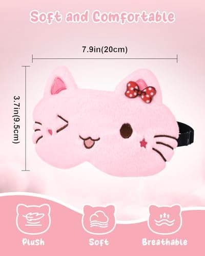 Miss Adola Sleep Mask for Kids - Cute Cartoon Plush Fuffy Sleeping Eye Cover Cat Kawaii Soft Eyeshade with Adjustable Strap Animal Eye Blindfold for Kids Girls Boys Teens