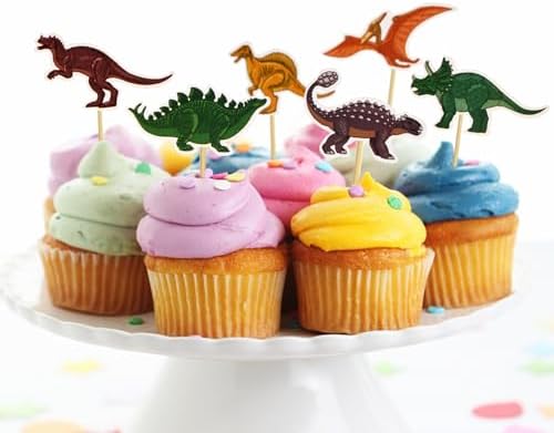 24 PCS Dinosaur Cupcake Toppers Dinosaur Cupcake Picks for Kids Dino Theme Birthday Baby shower Party Cake Decorations Supplies