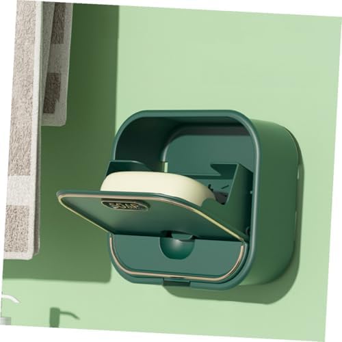 IMIKEYA Wall-Mounted Soap Box with Flip Cover for Bathroom Self-draining Soap Holder in Green No Drilling Installation Space-Saving Storage and Quick-Dry Design
