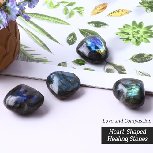 0.78in-1.18in Natural Labradorite Large Heart Stones Healing Crystals Gemstones Gifts Heart Shaped Rocks for Home Decor Reiki Meditation Women