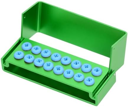 16 Holes Burs Holder Block Case for CA/RA＆FG Autoclavable Burs Holders with Blue Silicon Cover for Disinfection of Expand-speed Bur and Gutta Points (Green)