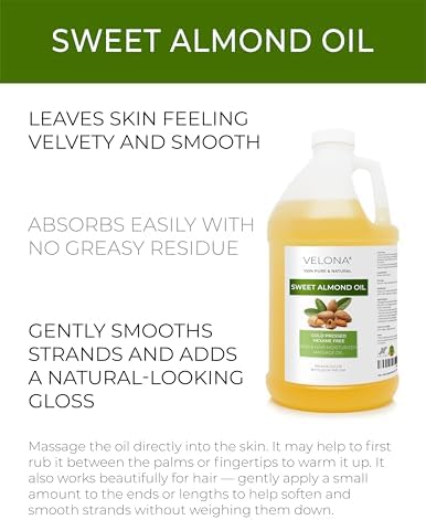 velona Sweet Almond Oil - 64 Fl Oz | 100% Pure and Natural Carrier Oil |Cold Pressed | Skin, Hair, Body & Face Moisturizing | Use Today - Enjoy Results…