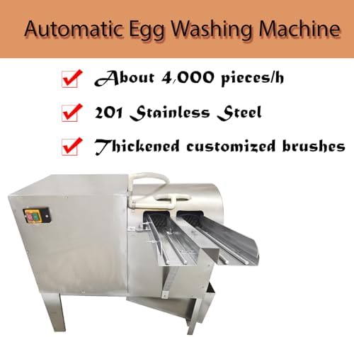 110V Automatic Egg Surface Washer Dual Row Cleaning Machine for Chicken Duck Goose Eggs, 201 Stainless Steel Shell Nylon Brush for Commerical, 4000 Eggs/Hour 500W