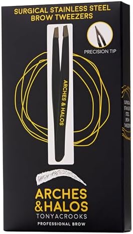Arches & Halos Surgical Stainless Steel Eyebrow Tweezers - Groom, Pluck and Precisely Shape Brows - Ophthalmologist and Dermatologist Tested - 1 Pc