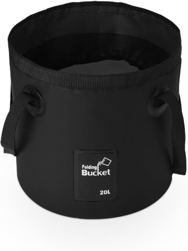 Collapsible Bucket Water Container with Handle - 5 Gallon 20L Multifunctional Portable Wash Basin - Foldable Water Bucket for Camping Fishing Hiking Gardening Car Washing&Outdoor Use (Black)