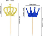 Ercadio 24 Pack Crown Cupcake Toppers - Royal Crown Prince & Queen Cupcake Picks for Theme Party Decoration Supplies