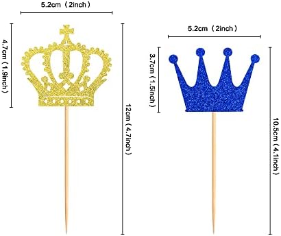 Ercadio 24 Pack Crown Cupcake Toppers - Royal Crown Prince & Queen Cupcake Picks for Theme Party Decoration Supplies