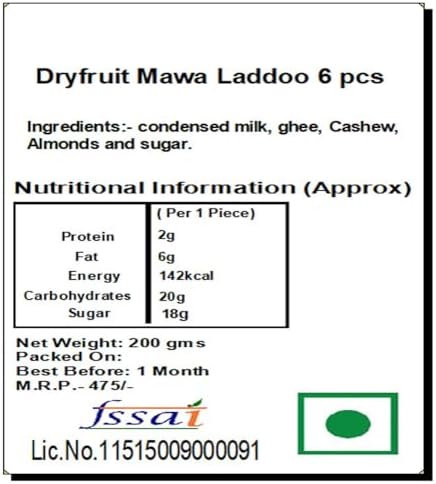 Jaiccha Ghasitaram Sweets-Dryfruit Mawa Laddoo 6 pcs |Gift for Diwali,Holi,Rakhi,Valentine,Christmas,Birthday,Anniversary,Her,Him|