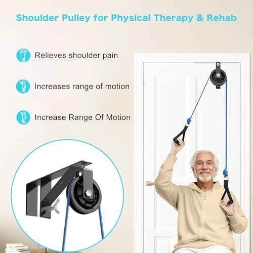 Shoulder Pulley for Physical Therapy & Rehab, Over The Door Pulley System with Metal Bracket, Over Door Exercise Pulley for Injury Rehab Recovery Stretching