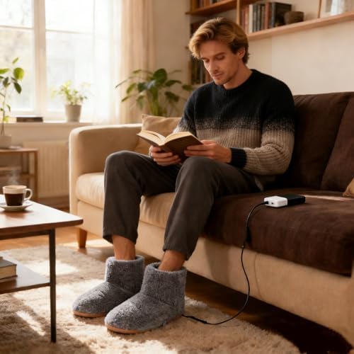 USB Heated Plush Slippers Electric Thermal Foot Warmer Women Men Washable Chargeable Heated Boots for Home Office Indoor