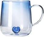 Novelty Borosilicate Glass Coffee Mug, 3D Love Heart Inside Tea Cup 13.5oz, Romantic Gift for Him or Her Birthday, Valentines Day, Anniversary, Wedding