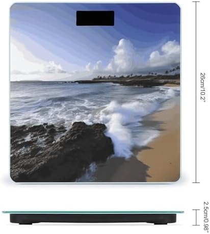 Puerto Rico - Beach Digital Body Weight Scale with Tempered Glass Platform, UV Printing Design, High Precision Bathroom Scale, Slim & Stylish Weighing Scale for Home Bedroom Bathroom
