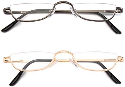 Half Frame Reading Glasses, Half Metal Moon Readers for Women Men 2 Pairs 1.25