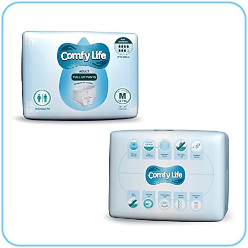 Comfy Life Premium Adult Diaper Incontinence Pull Up Pants – High Absorbency Adult Diapers for Women & Men - Adult Pull Up Nappy Pants for Comfort & Protection - Medium Pack of 12 Pants