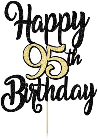 Black Gold Happy 95th Birthday Cake Topper, Cheers to 95 Years Birthday Cake Decoration,95 Fabulous Cake,95th Anniversary Cake Topper,men and women 95 years old happy birthday Party Decoration