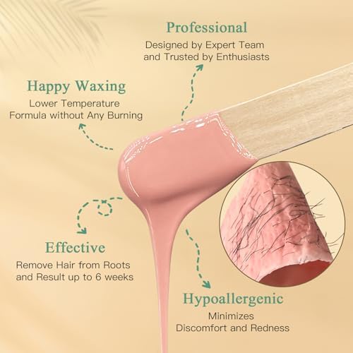 1.3Lb/21oz Wax Beads for Brazilian, Eyebrow, Face, Bikini, Legs, Arms Waxing - 6 Packs with 10 Wax Spatulas for Women and Men