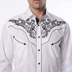 EL PIONERO Men's Western Shirt Long Sleeve Embroidered Cowboy Casual Snap Button Shirt Black