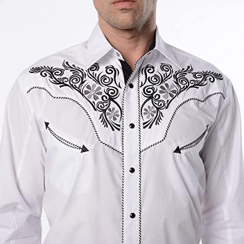 EL PIONERO Men's Western Shirt Long Sleeve Embroidered Cowboy Casual Snap Button Shirt Black
