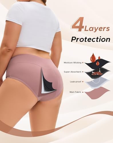 INNERSY Period Underwear for Women Plus Size Heavy Flow Leak-proof Menstrual High Waisted Absorbent Panties 3-Pack