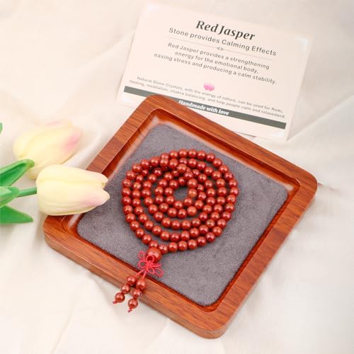 AD Beads 6mm 8mm 108 Prayer Mala Jasper Elastic Bracelet - Handmade Yoga Meditation Healing Power Energy Gifts for Unisex Adult.
