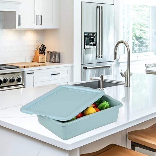 Cand 13 L Commercial Bus Tub with Lid, 3-Pack Plastic Wash Tub Basin, Mint Green