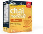 Tea India Chai Moments Unsweetened Ginger Chai Tea Instant Latte Mix Flavorful Blend Of Premium Black Tea, Ginger & Natural Ingredients Traditional Indian Caffeinated Tea Individually Wrapped 10 Sachets