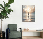 Jesus Walking on Water Canvas Wall Art Jesus Christian Posters Prints Sacred God Walking on Ocean Beach Painting Pictures for Living Room Bedroom Bathroom Office Wall Decor Framed