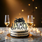Sleyberoy Motorcycle Happy Birthday Cake Topper-Black Flash Dirt Bike，Motorbike Theme Party Birthday Cake Decoration(008)