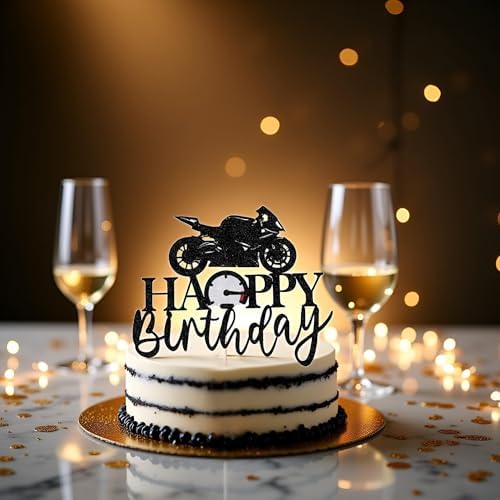 Sleyberoy Motorcycle Happy Birthday Cake Topper-Black Flash Dirt Bike，Motorbike Theme Party Birthday Cake Decoration(008)