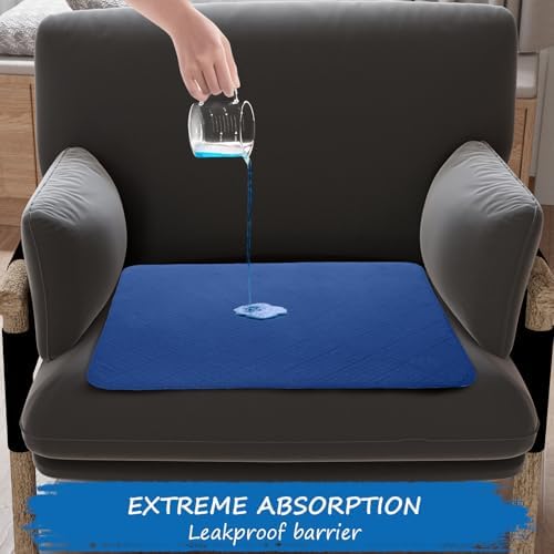 Waterproof Chair Pads for Incontinence Washable, 22" x 21" Under Pads for Adults Washable, 2 Pack Incontinence Chair Pads, Wheelchair Reusable Seat Pads Cover for Men, Women, Adults, Navy