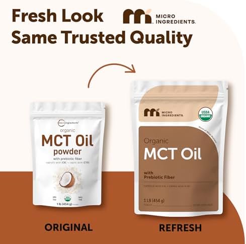 Micro Ingredients Organic MCT Oil Powder with Prebiotic Fiber,1 Pound (16 Ounce) | C8 MCT Oil for Coffee Creamer | No GMOs, Keto Diet, Vegan