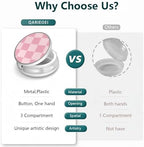 Pill Box 3 Compartment Pocket Small Pill Organizer Mini Metal Pill Holder Travel Portable for Woman - Pink Checkered Pattern