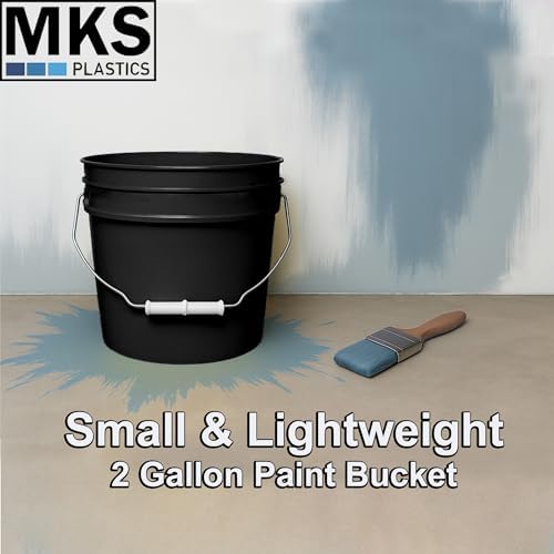 2-Gallon Bucket with Airtight Lid – Made in USA, Food Grade BPA Free Plastic, Heavy Duty Multi-Use, Metal Handle with Grip, Stackable Storage – Black, 1 Pack
