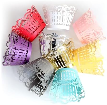 50 Pack Lace Fence Cupcake Liners for Baking Bulwarks Laser Cut Cupcake Wrappers Cupcake Holders for Wedding Birthday Holiday Party Christmas Thanksgiving (White)