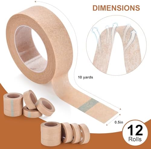 Medical Paper Tape 12 Rolls,Nose Tapes,Surgical Tape, Breathable for Sensitive Skin Wound Dressing Tape,0.5 inch x 10 Yards,First Aid Bandage,Earring,Face,Wound Care