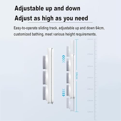Electric Body Bath Brush, Wall-Mounted Bathing Brush with Three Spin Skin Bath Brush Heads, 33CM Rechargeable Diameter Spinning Skin Brush, 64 cm Adjustable Up and Down, for Shower, Deep Cleansing.