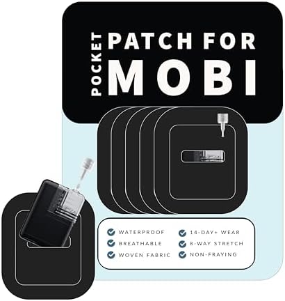 Glucomart Adhesive Pocket for Mobi (5 Count) – Maximum Strength Patches for Wearing Mobi Insulin Pump, Waterproof & Hypoallergenic (Solids Pack) (Mobi Pocket) (Black)