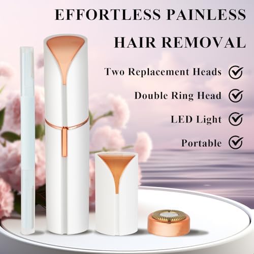 Yunmiss Facial Hair Removal for Women Men，Electric Painless Hair Removal Device Included 2 x Replacement Heads，USB Rechargeable Lady Womens Face Shaver with LED Light for Lip,Chin,Arms